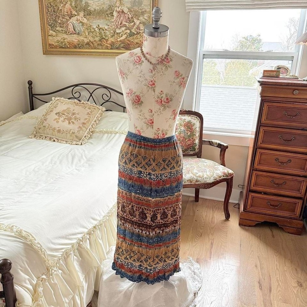 boho maxi skirt 90s notation boho patchwork maxi skirt size small - Picture 2 of 4